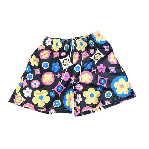 Men's Bravest Studios Multi-Color Floral Black Mesh Drawstring Shorts - XL - Picture 1 of 5
